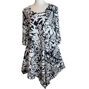 Bryn Walker Womens Dress Size Large Black Floral Nadia Tunic Pure Linen